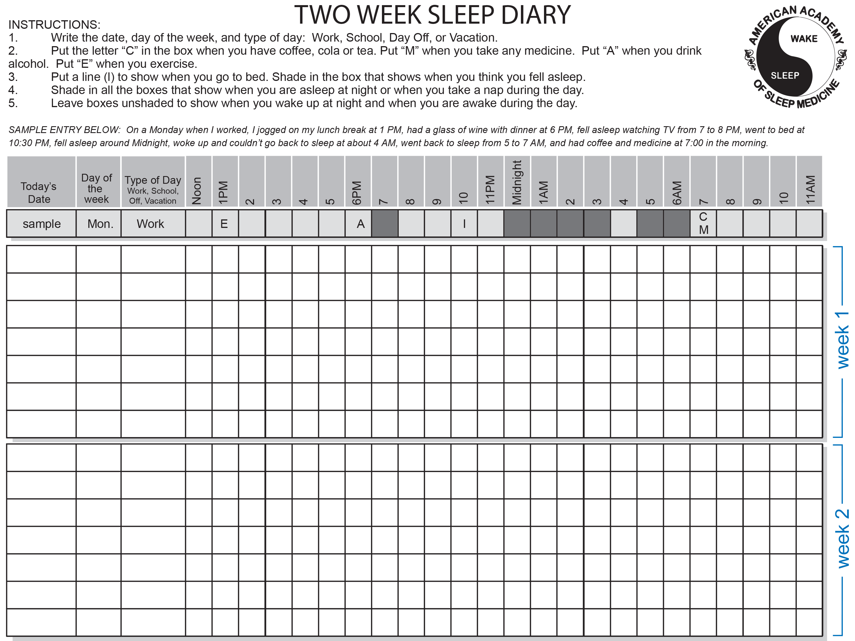 Sleep Diary Chart